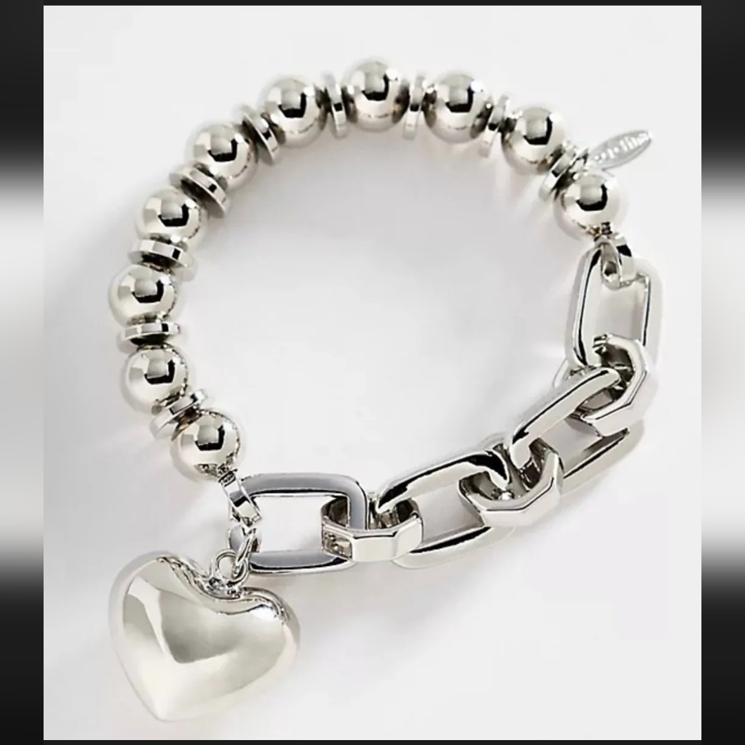 Nwot Serefina Anthropologie Heart Pendant Chain Bracelet Silver 32$